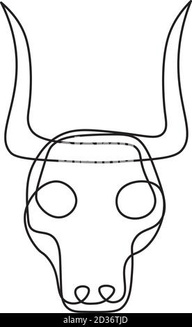 Bull tribal masque continu ligne unique style isolé sur blanc Illustration de Vecteur