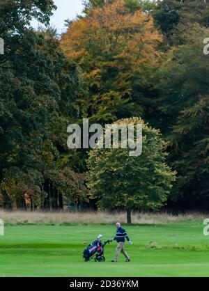 Glasgow, Écosse, Royaume-Uni. 7 octobre 2020. Météo au Royaume-Uni : golfeur au club de golf de Pollok. Credit: SKULLY/Alay Live News Banque D'Images