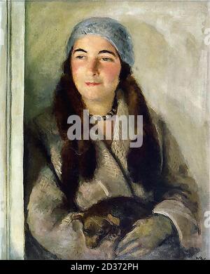 Weiss Wojciech - Aneri avec chien à recouvrement - Ecole polonaise - Banque D'Images