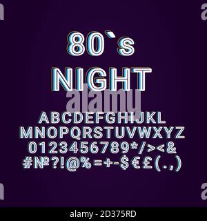 Ensemble d'alphabet vecteur 3d vintage de nuit des années 80 Illustration de Vecteur