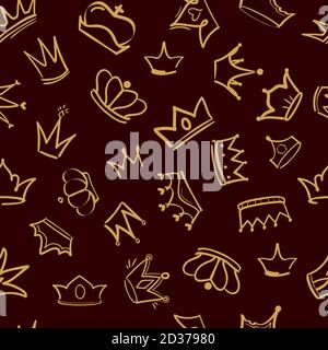 Motif couronne. Motif textile vectoriel de diaem roi couronnes de luxe Vector Premium main dessiné fond sans couture Illustration de Vecteur