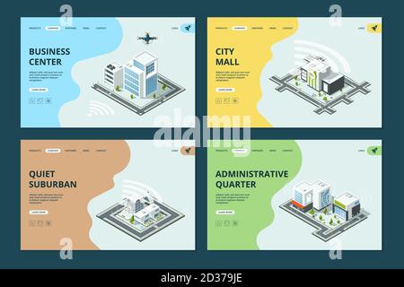 Ville intelligente. Modèle de pages d'accueil de site Web avec architecture de paysage urbain isométrique conception vectorielle Illustration de Vecteur