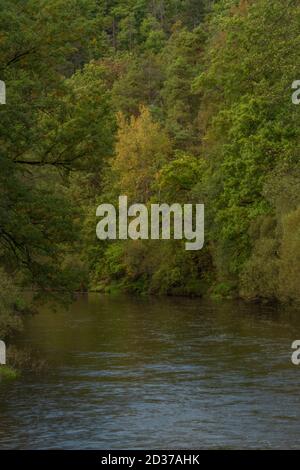 Rivière Malse près du village de Plav dans un ciel nuageux automne couleur jour Banque D'Images