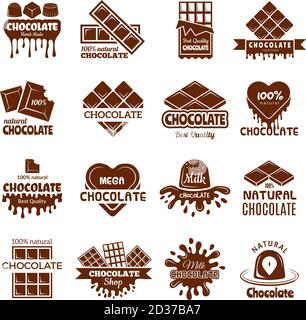 Badges en chocolat. Logo pour bonbons cacao haricots desserts symboles de cuisine concepts vectoriels Illustration de Vecteur