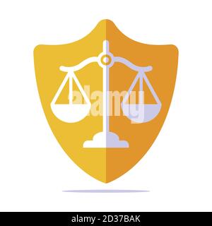 bouclier doré de la justice avec balance à l'intérieur. illustration vectorielle plate Illustration de Vecteur