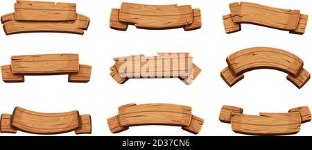 Bannières en bois. Panneaux rustiques et panneaux de direction rubans vierges en bois modèle de conception vectoriel Illustration de Vecteur