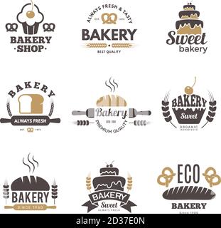 Étiquettes de boulangerie. Symboles de cuisine illustrations vectorielles de cuisine pour la conception du logo Illustration de Vecteur