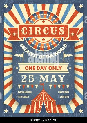 Affiche rétro de cirque. Affiche d'annonce du meilleur spectacle avec photo du thème vectoriel de l'événement de tente de cirque Illustration de Vecteur