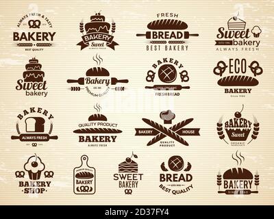 Étiquettes de boulangerie. Pâtisserie et cupcakes café icônes cuisine alimentaire produits de boulangerie illustrations vectorielles Illustration de Vecteur