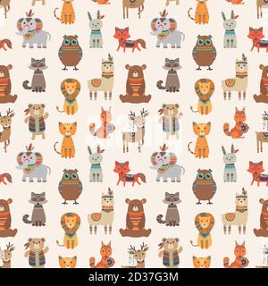 Motif animal tribal sans coutures. Texture vectorielle des animaux de style ethnique Illustration de Vecteur