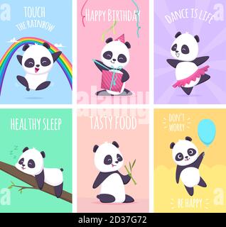 Cartes Panda. Collection de modèles vectoriels de couverture pour petits animaux mignon Illustration de Vecteur