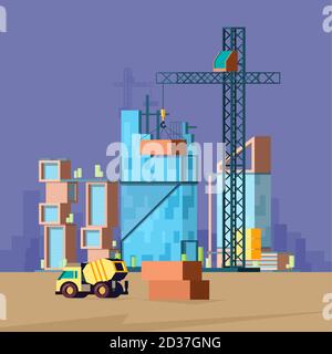 Construction plate. Vector bas poly bâtiments production maison constructeur paysage image vectorielle Illustration de Vecteur