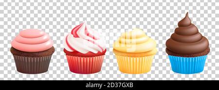 Cupcakes réalistes à la crème. Muffins vectoriels isolés sur fond transparent Illustration de Vecteur
