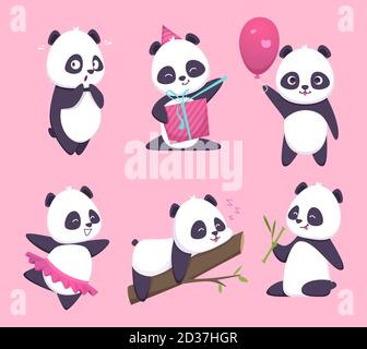 Panda. Porte mignon drôle personnage animal dans la collection de dessin animé vecteur forêt Illustration de Vecteur