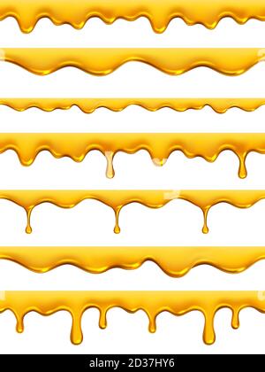 Sans coutures au miel. Produit naturel doré jaune éclaboussures de miel réaliste sirop huile liquide vector collection de motifs Illustration de Vecteur