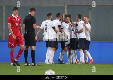 Florence, Italie. 07e octobre 2020. Florence 07/10/2020: L'ÉQUIPE D'ITALIE CÉLÈBRE SON BUT lors du match amical entre l'Italie et la Moldavie au stade Artemio Franchi de Florence. Crédit : Agence photo indépendante/Alamy Live News Banque D'Images