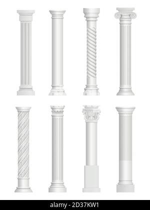 Piliers anciens. Colonne baroque pour façade style architectural romain collection réaliste de vecteur Illustration de Vecteur