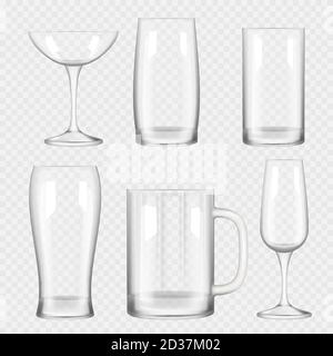 Verre transparent. Bar à cocktails à champagne vide boissons collection de verre réaliste vecteur Illustration de Vecteur