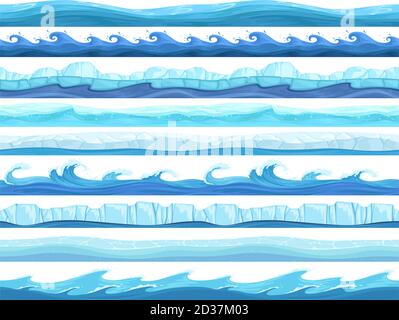 Jeu d'eau sans couture. Glace océan mer ou couches de rivière parallax prêt surface vecteur ui collection pour les jeux Illustration de Vecteur