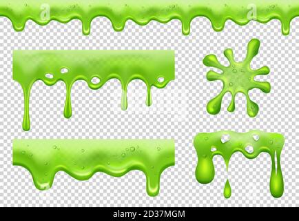 Lime. Green toxique écoulement blotting et éclaboussures gouttes liquides transparents slimy vector réaliste de collection éclaboussures Illustration de Vecteur