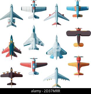 Vue de dessus des plans. Avion militaire avion avion vecteur images plates isolées Illustration de Vecteur