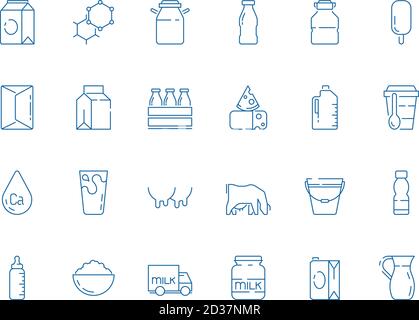 Icônes de lait. Bocaux à bouteilles contenants en plastique avec produits agricoles fromages yogourt crème glacée lait vecteur symboles de lait Illustration de Vecteur