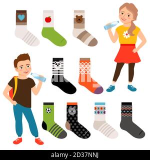 Chaussettes pour filles, garçons et unisexe pour le sport et l'illustration vectorielle des vêtements de tous les jours Illustration de Vecteur