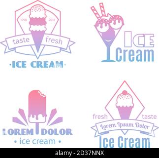 Logos de crème glacée blanche pour la boulangerie, la boutique, le menu, illustration vectorielle Illustration de Vecteur