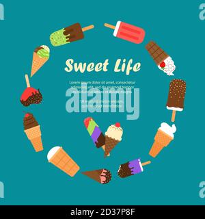 Bannière Sweet Life avec illustration du vecteur de crème glacée Illustration de Vecteur