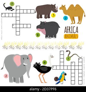 Mini mots croisés pour enfants avec illustration vectorielle d'animaux africains Illustration de Vecteur