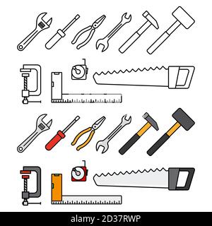 Icône des outils de réparation et des outils de construction. Outils de travail icônes vectorielles plates isolées sur fond blanc Illustration de Vecteur