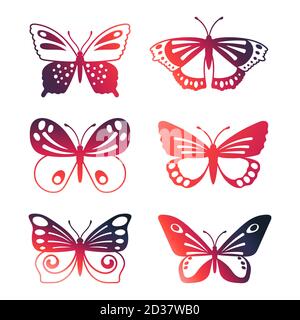Ensemble de papillons vectoriels de couleur isolés sur fond blanc. Papillon été, insecte de printemps illustration Illustration de Vecteur