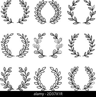 Icônes de la couronne Laurel. Simple linéaire couronne signes, lauriers vectoriels décoration prix, vintage cercle récompense des cadres pour les gagnants Illustration de Vecteur