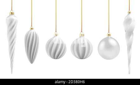 Boule de Noël au style réaliste sur fond blanc. Spirale verticale blanche. Illustration vectorielle. Illustration de Vecteur