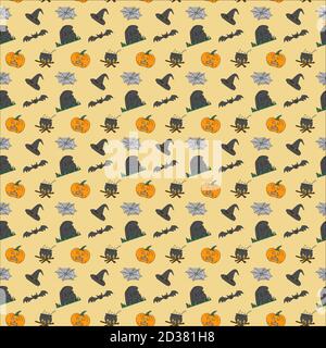 Motif brillant sans couture avec décoration d'halloween Illustration de Vecteur