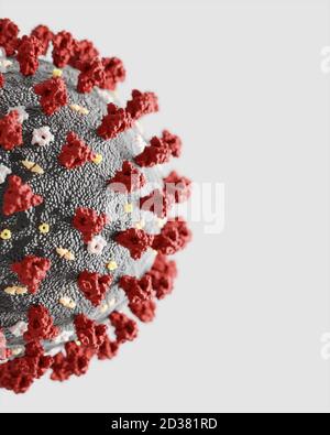 Particule du virus Corona (SARS-COV-2, Covid 19). Un modèle 3d précis et mis à jour basé sur des données structurelles scientifiques de la banque de données sur les protéines. Banque D'Images