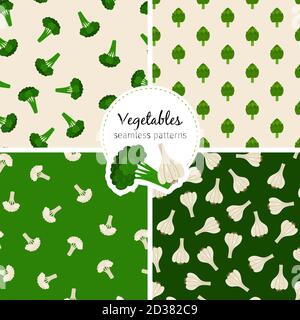 Motifs végétaux sans couture avec chou-fleur, brocoli, artichauts et ail, illustration vectorielle Illustration de Vecteur