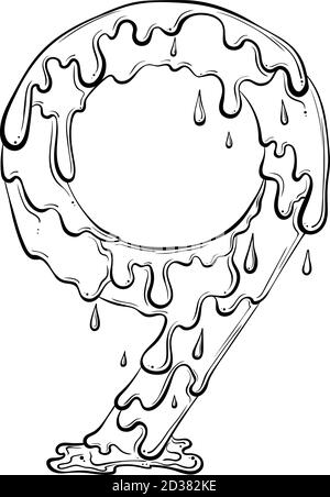 Numéro 9 avec gouttes d'eau et éclaboussures de matière. Symbole de liquide goutte à goutte. Police vectorielle tendance, style art au trait dessiné à la main, isolée sur fond blanc. Logo Slime ou lettre initiale. Illustration de Vecteur