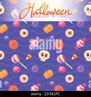 Motifs sans coutures pour Halloween. Arrière-plan vector halloween. Style plat. Illustration de Vecteur