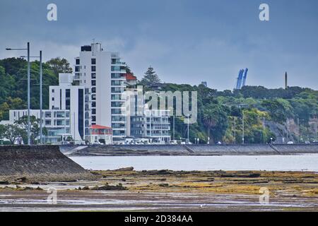 AUCKLAND, NOUVELLE-ZÉLANDE - 09 mars 2019 : Auckland / Nouvelle-Zélande - 09 2019 mars : vue sur les immeubles d'appartements en bord de mer à Tamaki Drive Banque D'Images