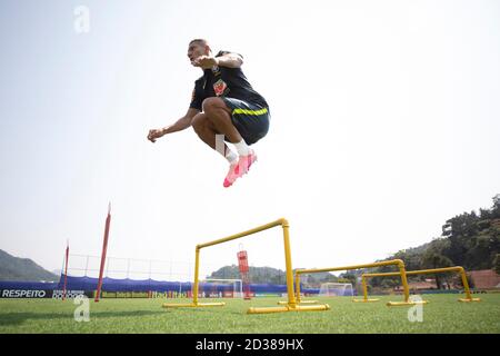 7 octobre 2020; Granja Comary, Teresopolis, Rio de Janeiro, Brésil; Qatar 2022 qualificatifs; Richarlison du Brésil pendant la session de formation Banque D'Images