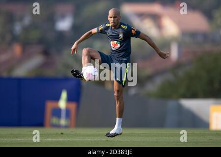 7 octobre 2020; Granja Comary, Teresopolis, Rio de Janeiro, Brésil; Qatar 2022 qualificatifs; Fabinho du Brésil pendant la session de formation Banque D'Images