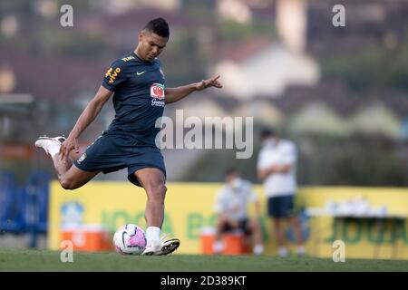 7 octobre 2020; Granja Comary, Teresopolis, Rio de Janeiro, Brésil; Qatar 2022 qualificatifs; Casemiro du Brésil pendant la session de formation Banque D'Images