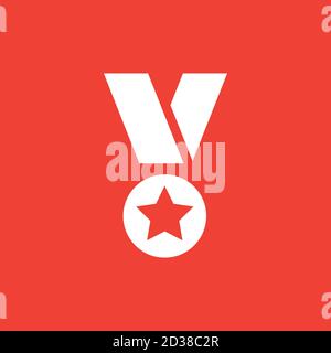 Icône de médaille sur fond rouge. Illustration du vecteur de style plat rouge. Illustration de Vecteur