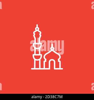 Icône ligne de mosquée sur fond rouge. Illustration du vecteur de style plat rouge. Illustration de Vecteur