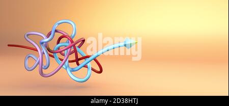 Concept le chemin des solutions de problèmes. Chemin compliqué. Une solution chaotique. Illustration 3D professionnelle créative Banque D'Images