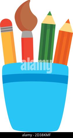 crayons couleurs dans les porte-crayons fournitures scolaires plat style icône vecteur illustration design Illustration de Vecteur