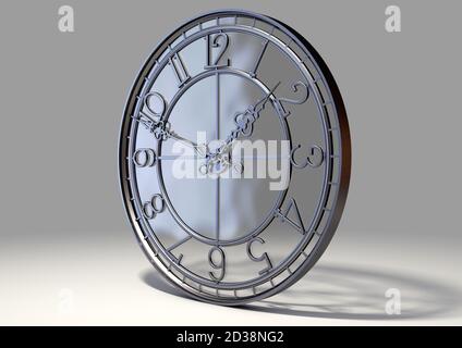 Un concept antique tour horloge fait d'un cadre en fer et un design avec un support en verre sur un studio isolé Arrière-plan - rendu 3D Banque D'Images