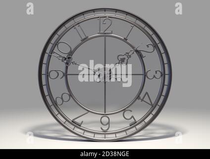 Un concept antique tour horloge fait d'un cadre en fer et un design avec un support en verre sur un studio isolé Arrière-plan - rendu 3D Banque D'Images