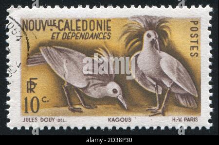 NOUVELLE-CALÉDONIE - VERS 1948: Timbre imprimé par la Nouvelle-Calédonie, montre Kagus, vers 1948 Banque D'Images